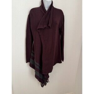 Cabi Sweater Wrap Women Size S Cardigan Burgundy Port Fringe Lagenlook Boho